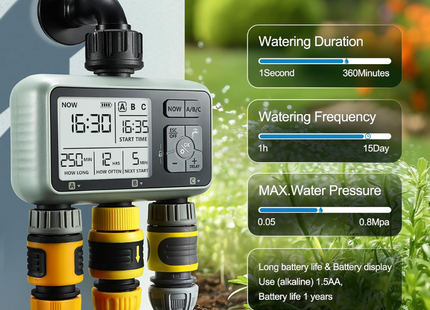 مؤقت مياه أوتوماتيكي بثلاثة منافذ